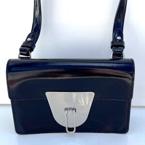 COCCINELLE Italy Black Patent Leather Shoulder Bag Silver Hardware Luxury
